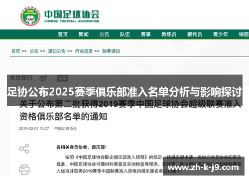 足协公布2025赛季俱乐部准入名单分析与影响探讨